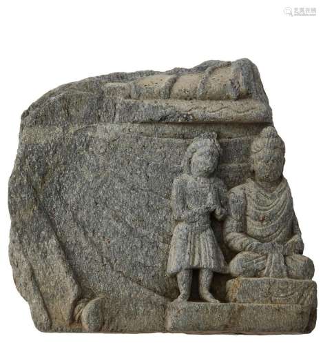 A GANDHARAN GREY SCHIST BUDDHIST RELIEF PANEL