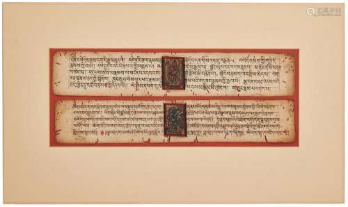 TWO TIBETAN ILLUMINATED BUDDHIST MANUSCRIPT PAGES