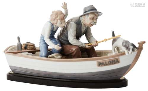 A LLADRO PORCELAIN  FISHING WITH GRAMPS  FIGURAL GROUP