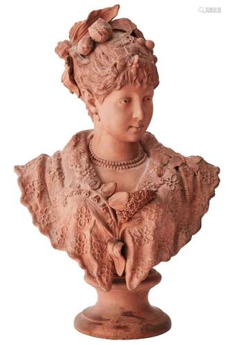 A CONTINENTAL TERRACOTTA BUST OF A YOUNG WOMAN