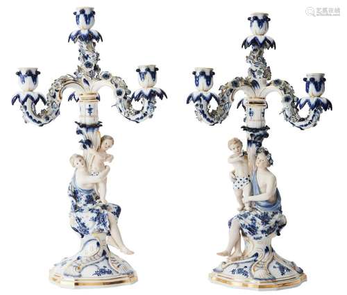 A PAIR OF MEISSEN FOUR-LIGHT FIGURAL CANDELABRA