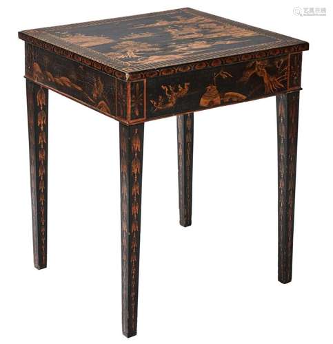 A BLACK LACQUERED LAMP TABLE