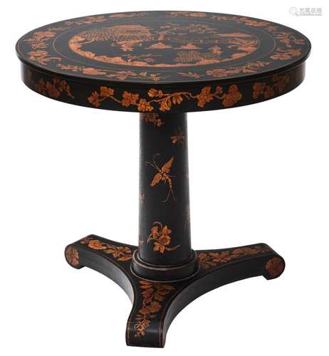 A BLACK LACQUERED CIRCULAR CENTRE TABLE