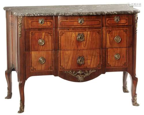 A LOUIS XV/XVI TRANSITIONAL KINGWOOD AND TULIPWOOD COMMODE