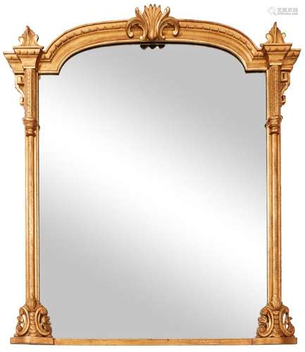 A VICTORIAN GILTWOOD OVERMANTLE MIRROR