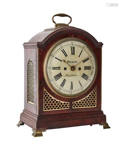 A LATE GEORGIAN MAHOGANY BRACKET CLOCK