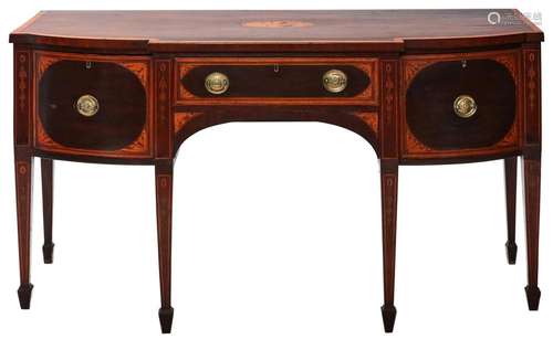 A GEORGE III MAHOGANY AND SATINWOOD BREAKFRONT SIDEBOARD