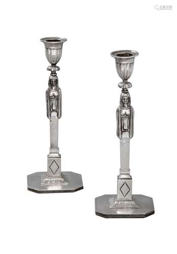 A PAIR OF AUSTRIAN SILVER CANDLESTICKS