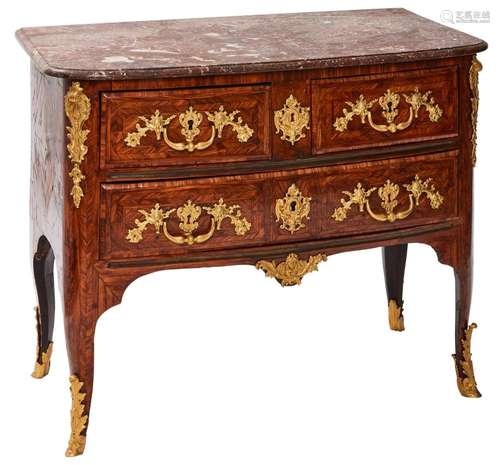 A REGENCE ORMOLU MOUNTED VIOLETWOOD PARQUETRY COMMODE