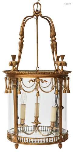 A LOUIS XVI STYLE ORMOLU THREE-LIGHT LANTERN