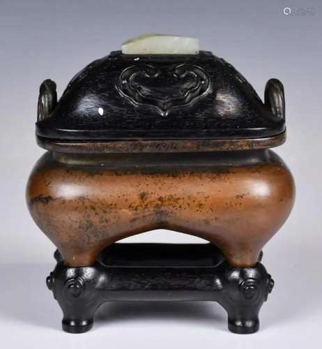 A Bronze Covered Censer w/ Stand Qing