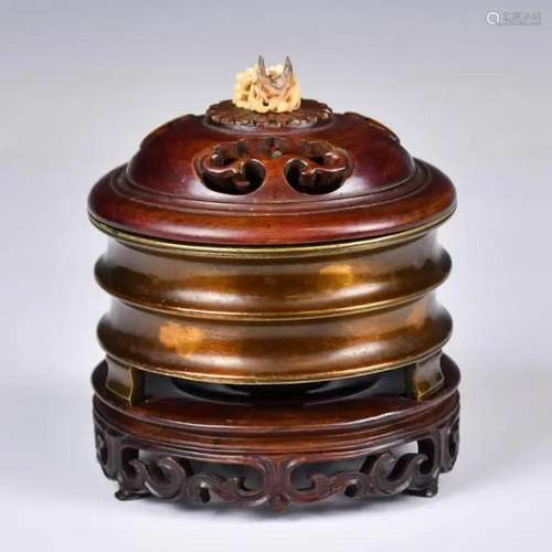 A Bronze Tripod Incense Burner Xuande Mark W/Cover