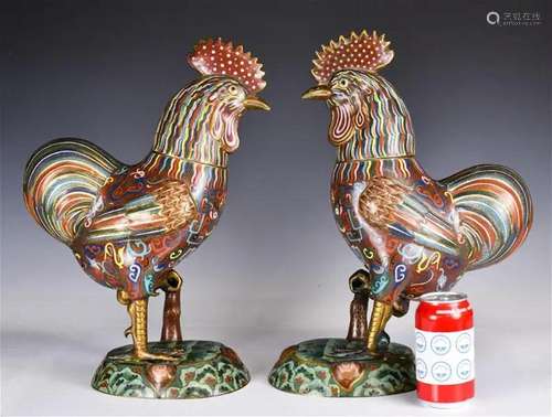 A Pair of Cloisonne Enamel Roosters 1950s-70s