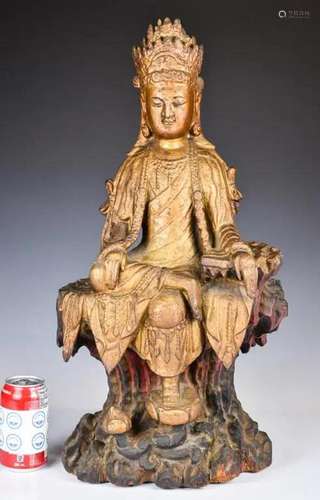 A Ming Style Wood Carved Guanyin Figure