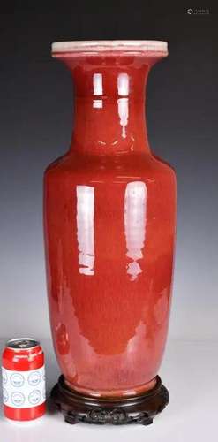 A Large Red-Glazed Vase w/Stand Late Qing