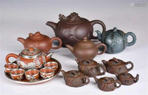 A Group of 4 Single Zisha Tea Pots & 2 Sets 20thC
