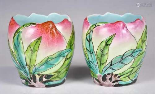 A Famille-Rose Peach Cups 1950s-70s