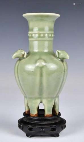A Celadon Hexapod Vase w/Stand Qing