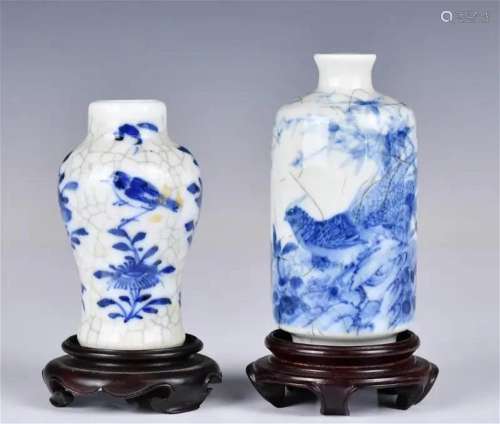 Two Blue and White Small Bottles w/Stands