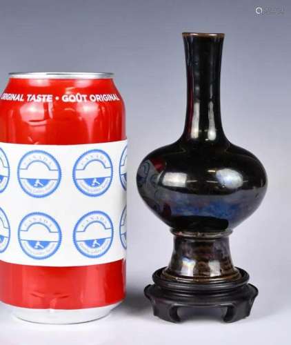 A Black Glaze Vase w/Stand Qing