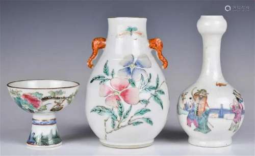 A Group of Three Famille Rose Objects 19thC