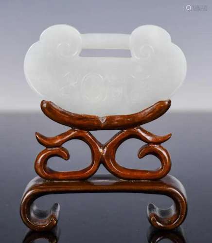 A White Jade Carved Plaque w/Stand Qing