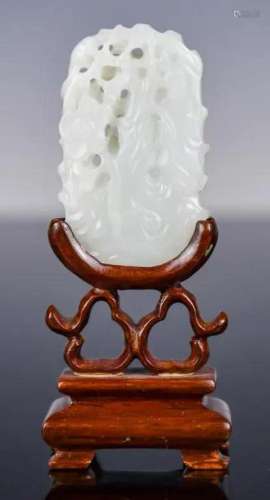 A Reticulated White Jade Plaque w/Stand Qing