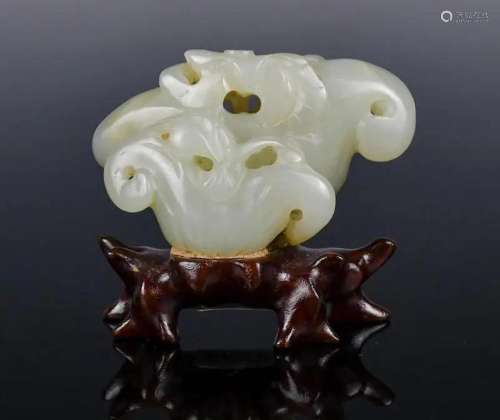 A White Jade Water Chestnut Carving w/Stand Qing