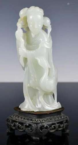 A White Jade Carved Figure w/Stand Qing
