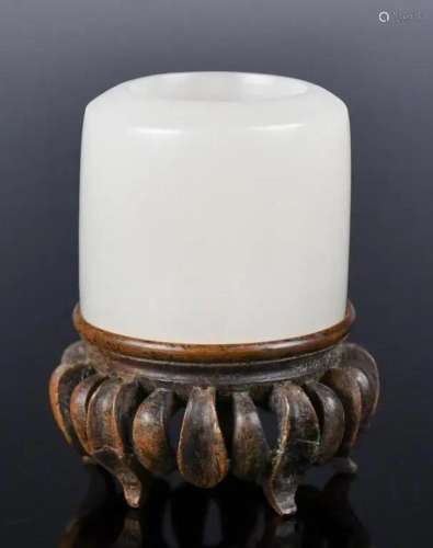 A White Jade Archer's Ring w/Stand Qing