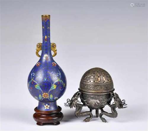 A Sliver Pepper Shaker & A Cloisonne Enamel Vase