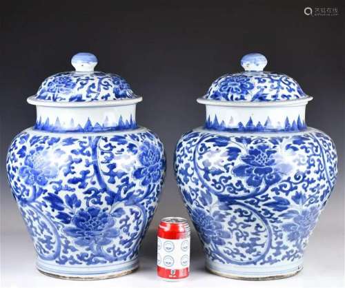A Pair of Blue & White Covered Jars 17-18thC