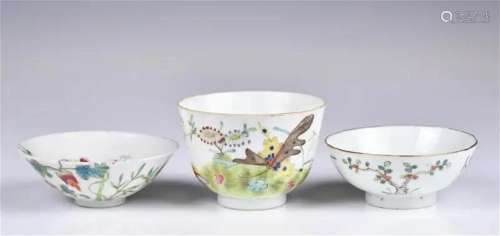A Group of Three Famille-Rose Cups 19thC