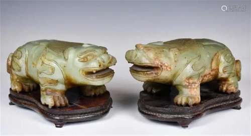 A Pair of Jade Beasts w/Stands Export Period
