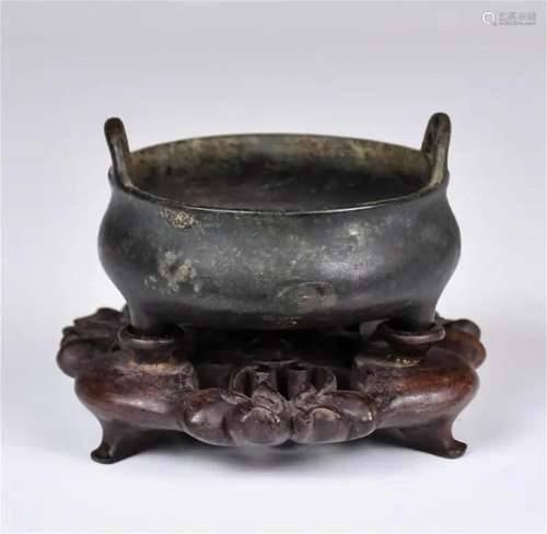 A Bronze Incense Burner w/Stand Xuande Mk Qing