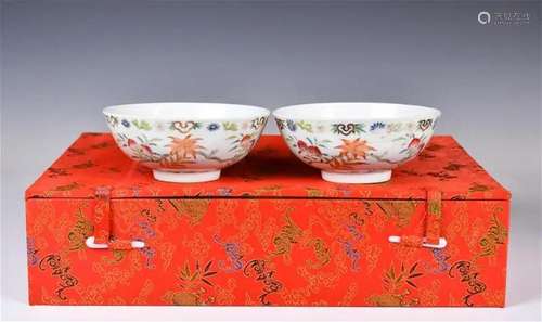 A Pair of Famille Rose Bowls w/ Box Qing