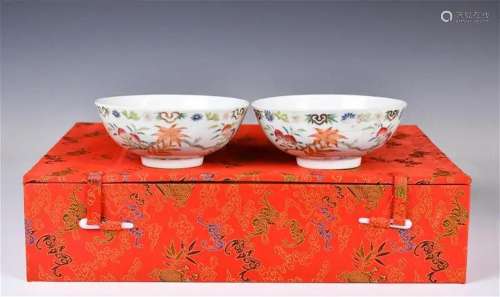 A Pair of Famille Rose Bowls w/ Box Qing