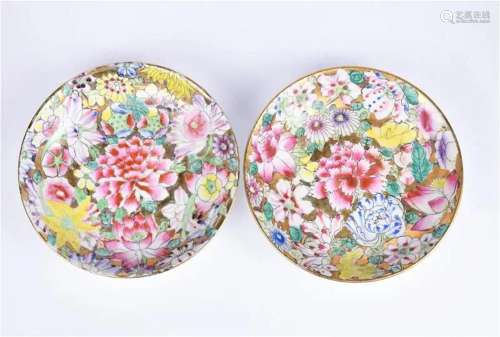 A Pair of Gold Ground 'Millefleurs' Dishes Republi