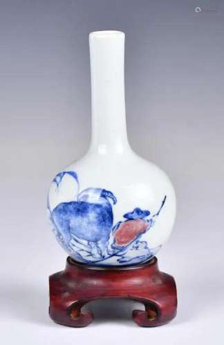 An Under Glaze Blue and Red Bottle w/Stand