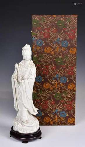 A Blanc-de-Chine Guanyin Figure w/Std Qing