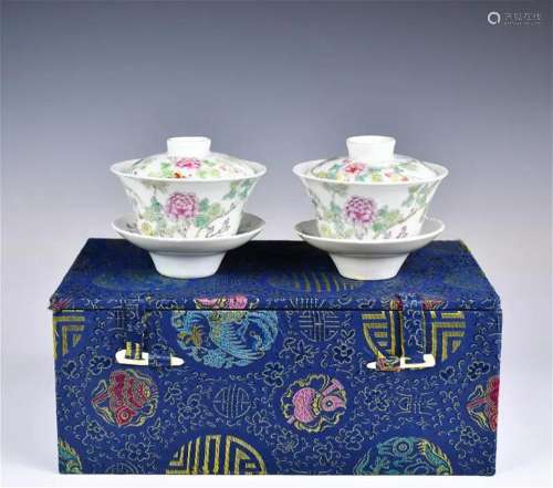 A Pair of Famille Rose Tea Cups Guanxu Mk 19thC