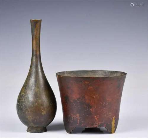 A Bronze Vase and A Bronze Incense Burner 18-19thC