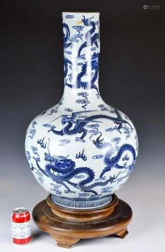 A Large Blue&White Vase w/Std Qianlong Mk Republic