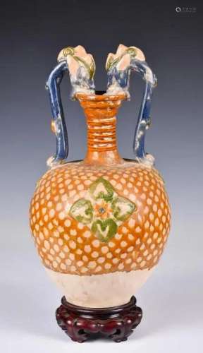 A Sancai- Glazed Pottery Amphora w/Stand