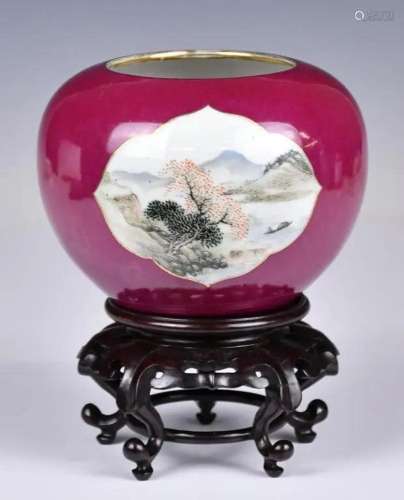 A Ruby-Red Water Pot w/Stand Republican P.