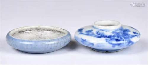 A Blue & White Washer & A Blue Brush Washer 19thC