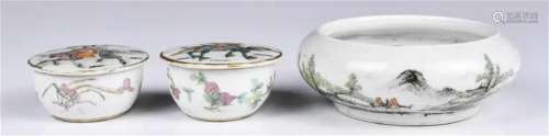 Three Porcelain Scholar's Desk Objects Republican