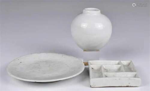 Three White Glazed Scholar's Desk Objects 19thC