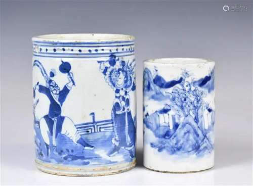 A Group of Two Blue and White Brushpots Qing