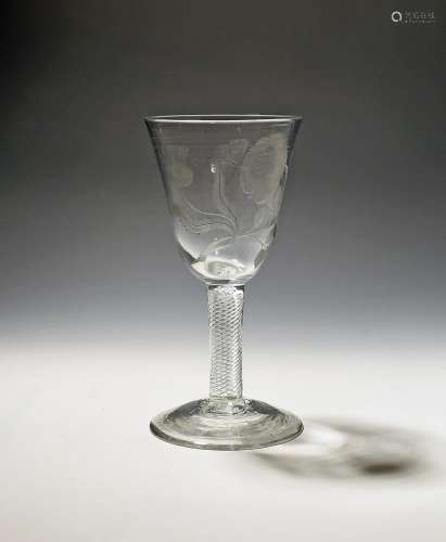 A large Jacobite goblet c.1760, the generous round funnel bo...